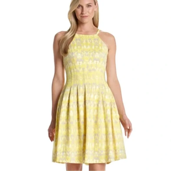 Calvin Klein | Dresses | Calvin Klein Yellow Tie Dye Sleeveless Fit Flare  Scuba Dress | Poshmark